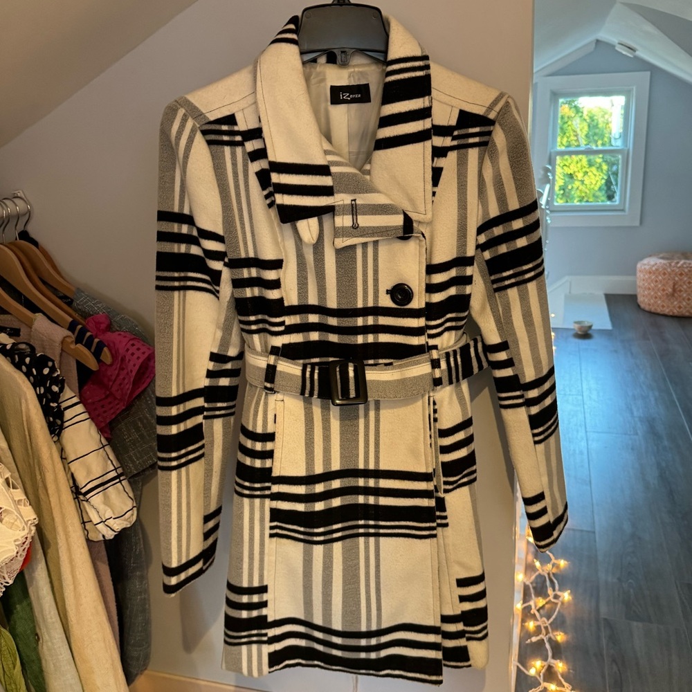 BCX Black and White Plaid Pea Coat
